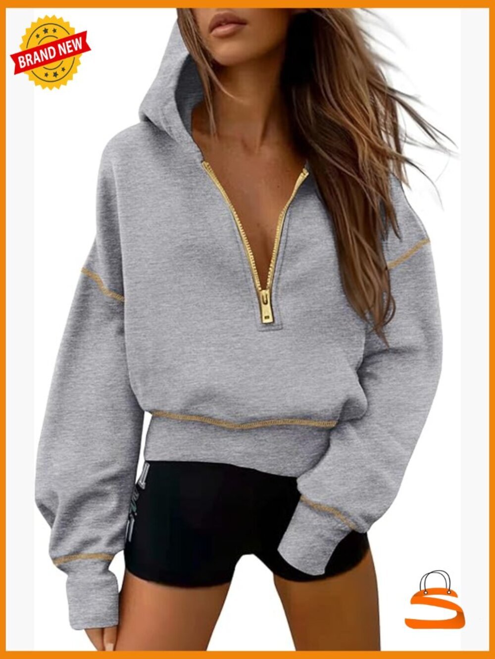 Cropped Hooded Sweatshirt Half Zip Pullover Fleece Lined Long Sleeve Fall Winter